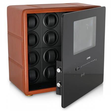 Watch Winder Safe for 12 Watches with Digital Lock and Alarm System (Brown + Black)