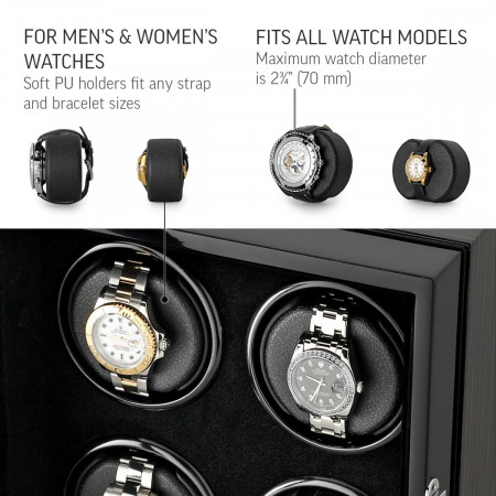 Quad Winder WW-8202-BMB for 4 Automatic Watches with Customizable TPD ...