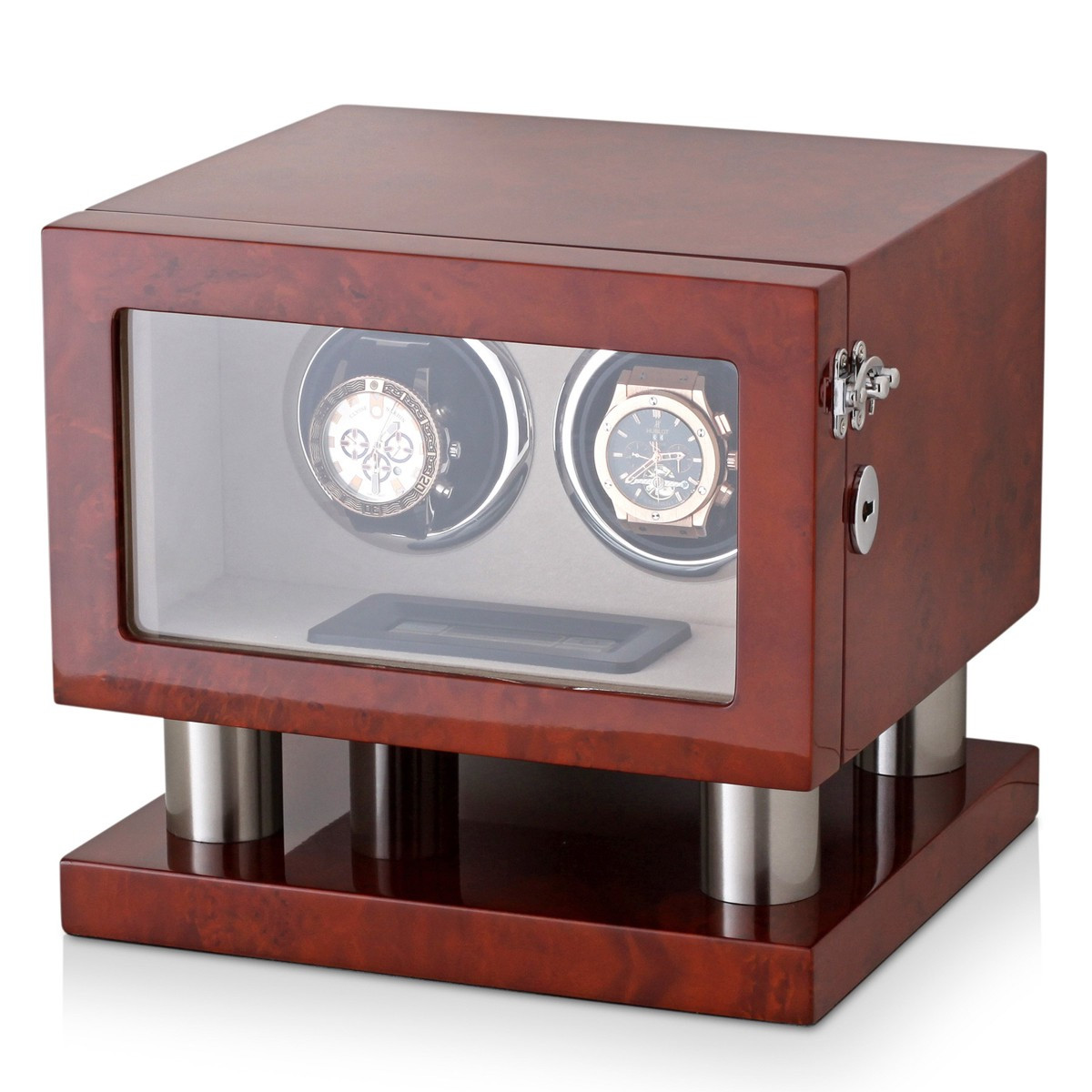 Automatic Watch Winder Box 8002-DBC-D for 2 Watches with LED Light and LCD