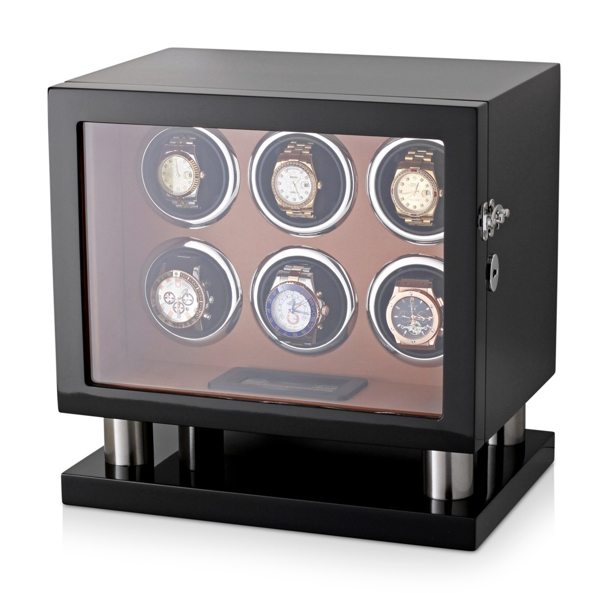 Watch Winder Box 8006-BBr-D for 6 Automatic Watches with Leather Lining