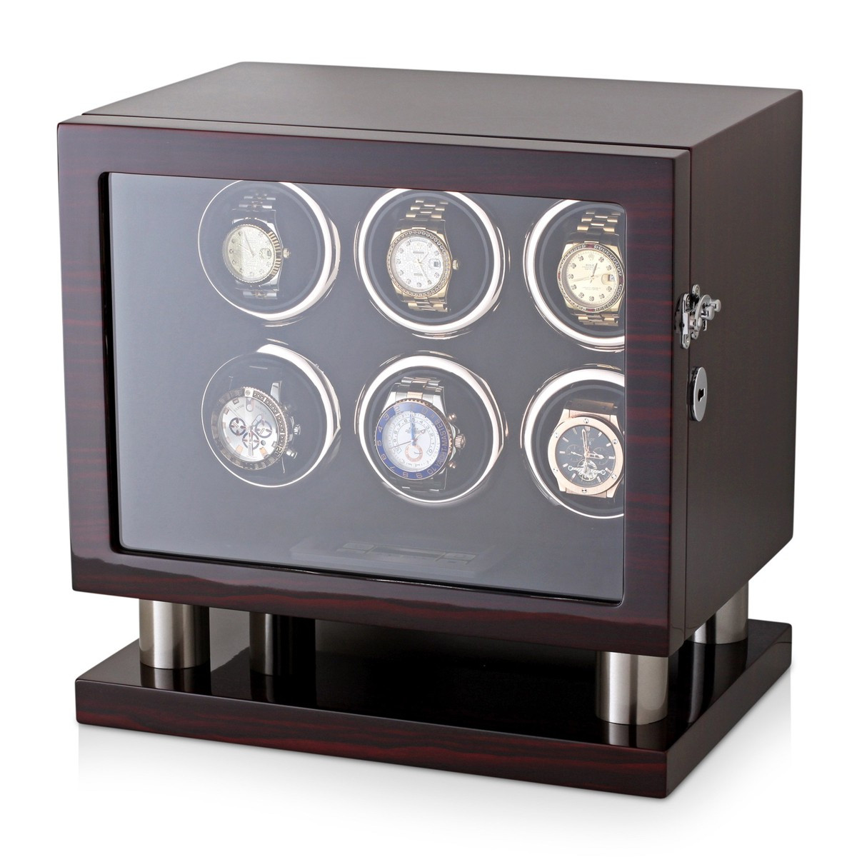Watch Winder 8006-EF-D for 6 Automatic Watches with LED Backlight and LCD