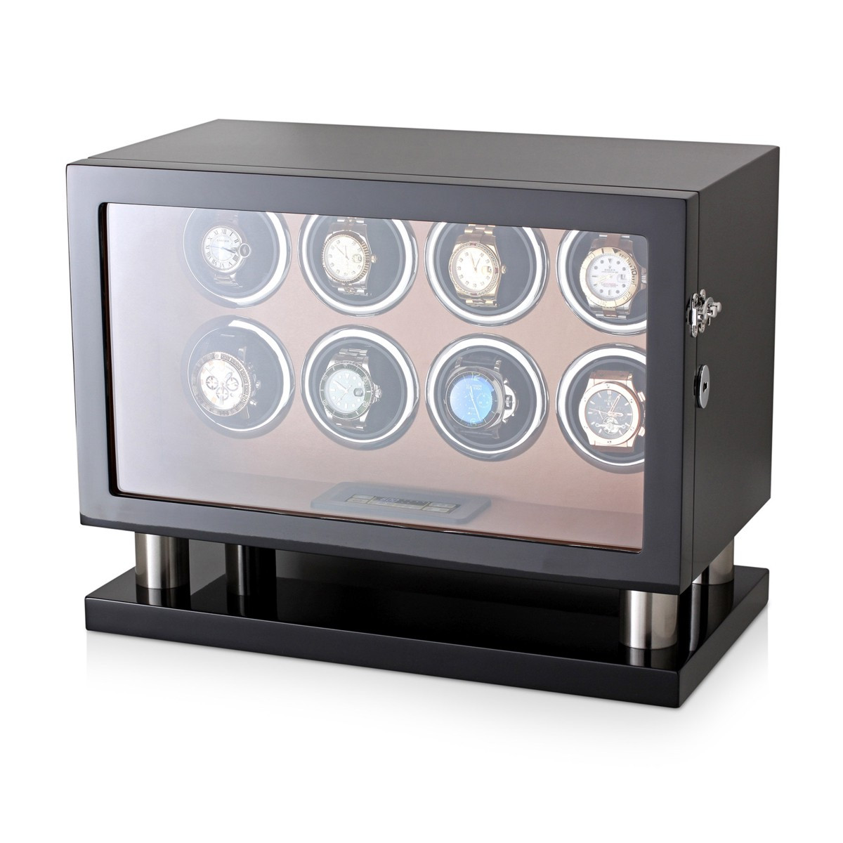 Watch Winder Box 8008-BBr-D for 8 Automatic Watches with Leather Lining