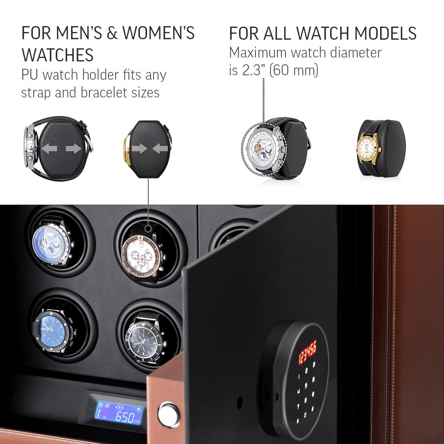 Watch Winder Safe LT-12-Br with Digital Code Lock for 12 Watches