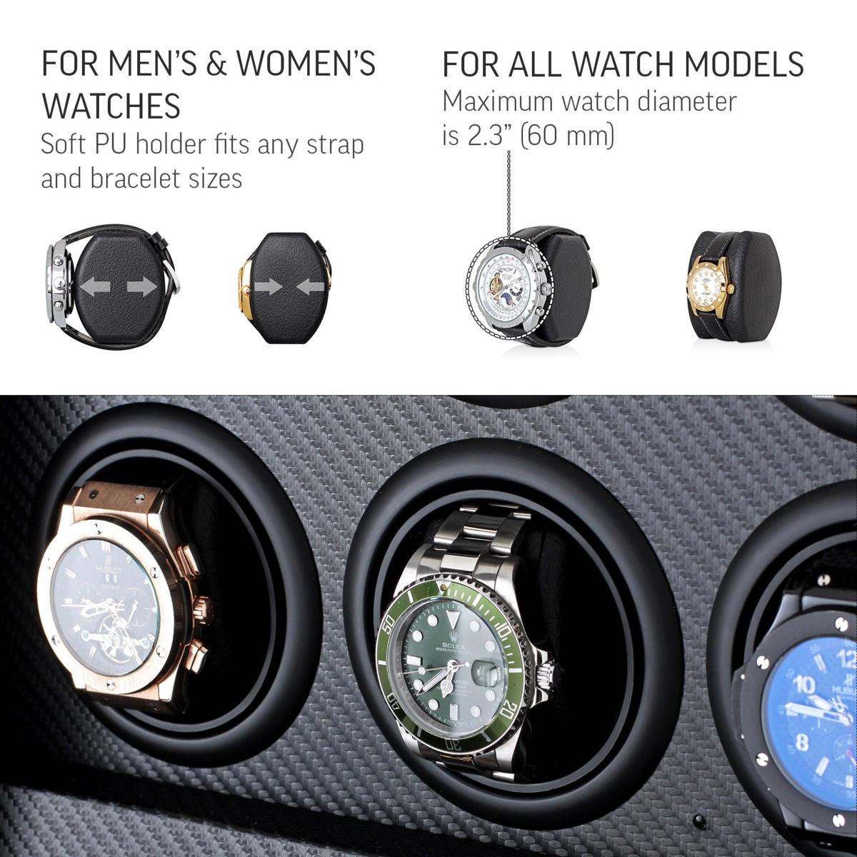 Watch Winder S2306-BC for 6 Automatic Watches with LED Backlight, LCD ...