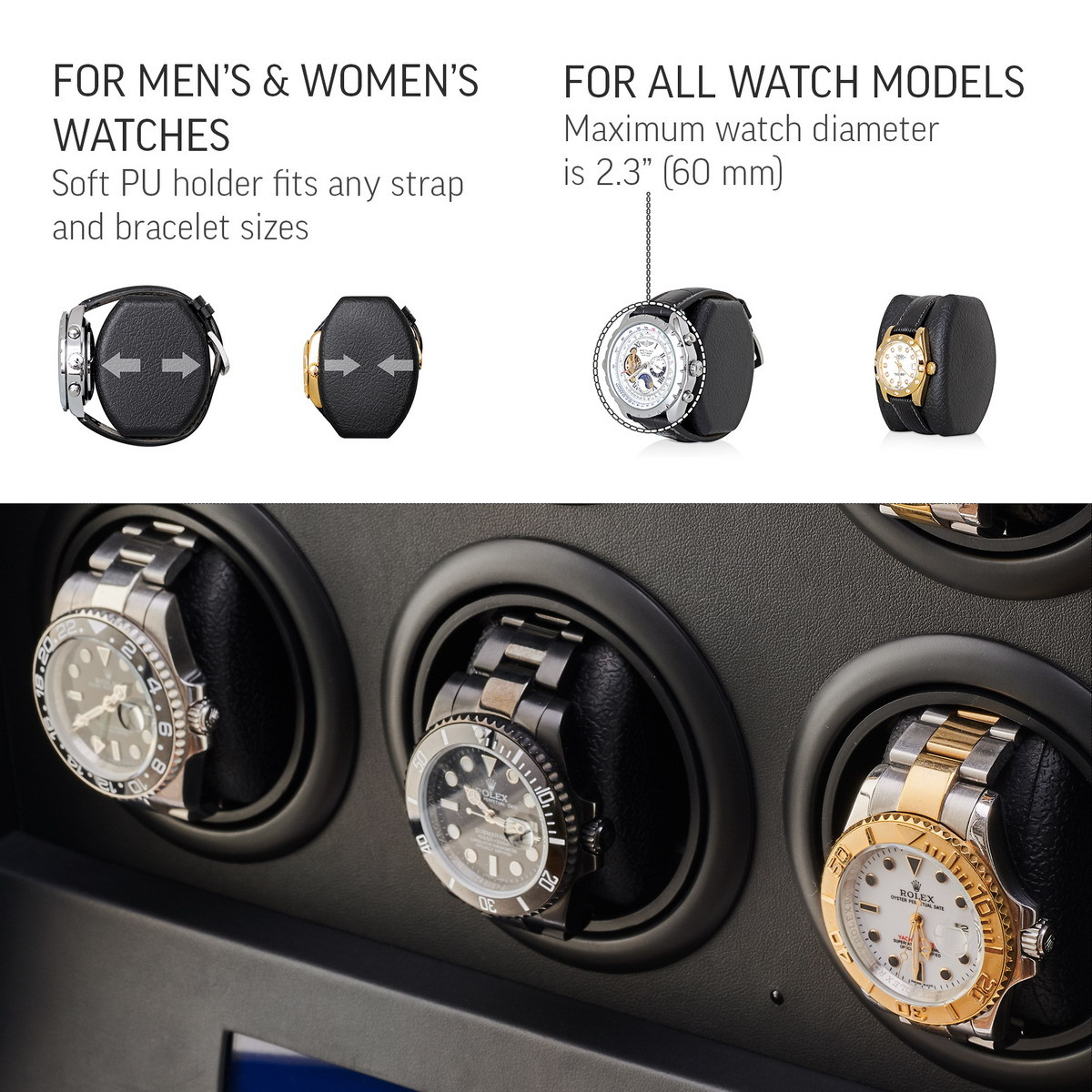 Automatic Watch Winders for Men's and Women's Watches with 4 Winding Positions and 6 Storage Case
