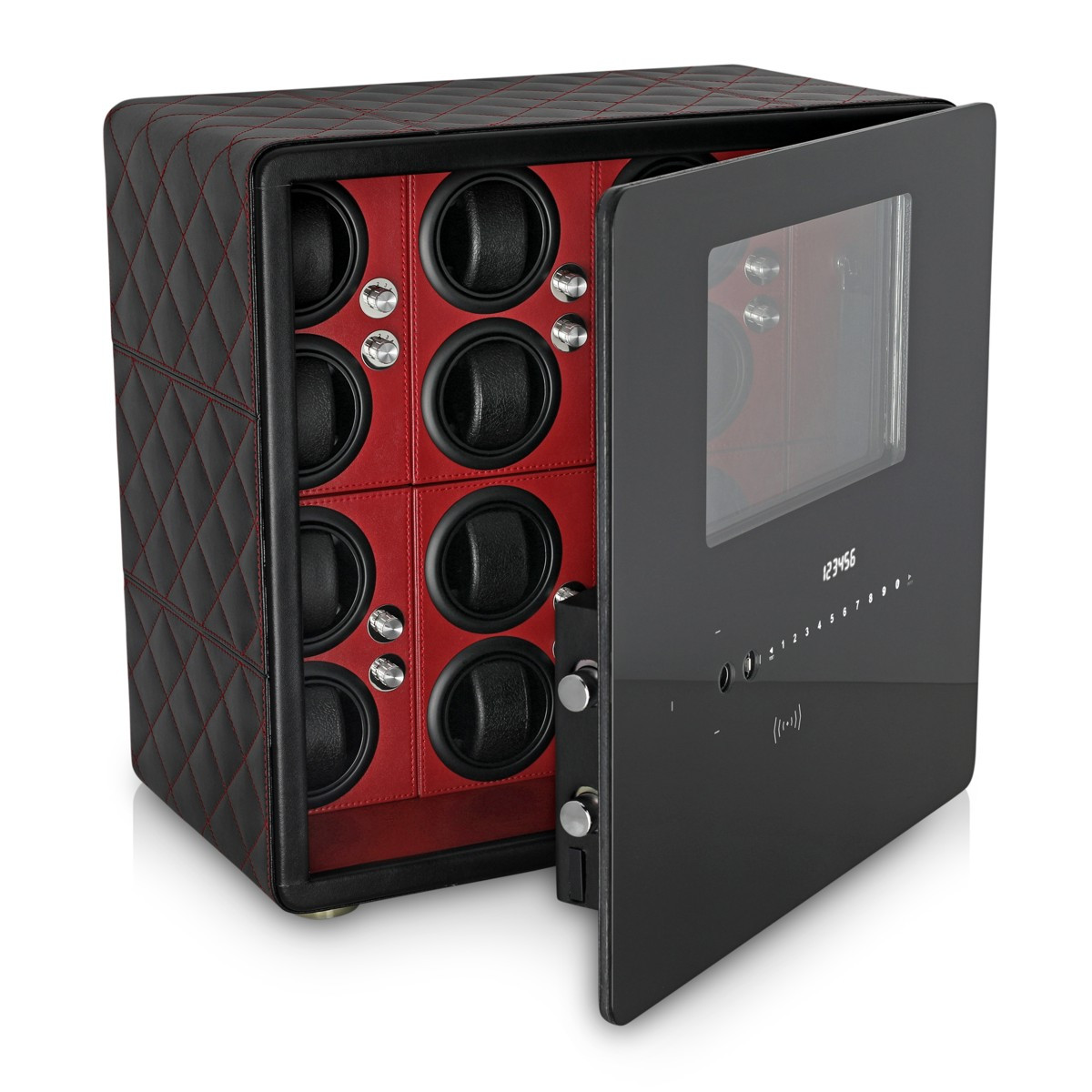 Watch Winder Safe QN-12BR-SPU for 12 Watches with Digital Lock, Alarm
