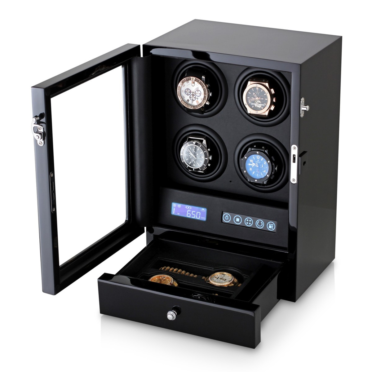 4 Watch Winder S204LB with Storage Drawer and Interior Light