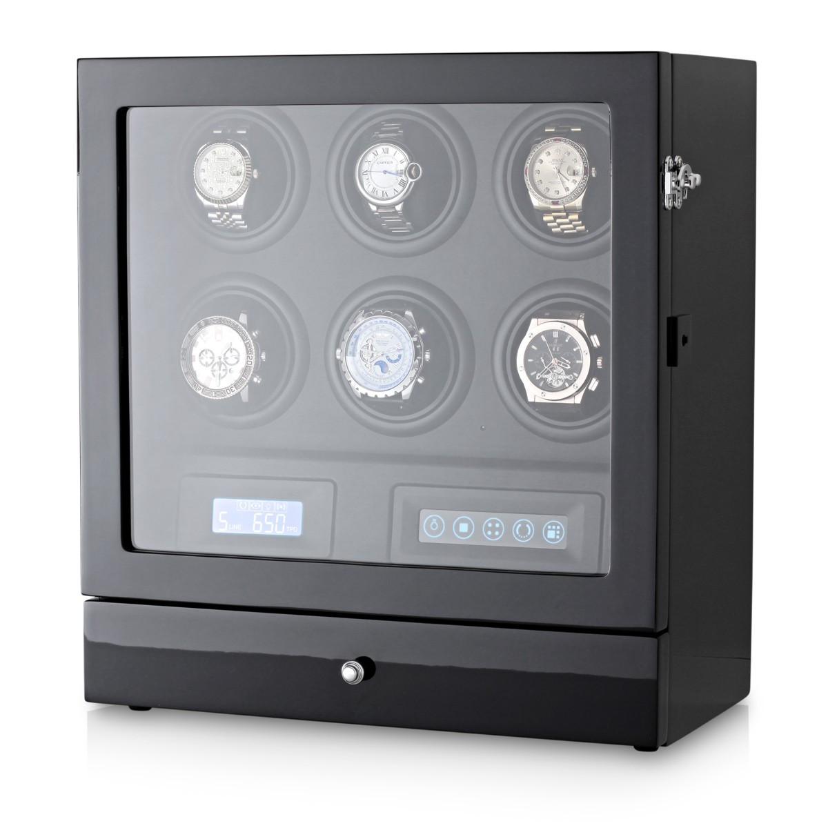 Watch Winder S206-LB for 6 Automatic Watches with LED Backlight, LCD ...