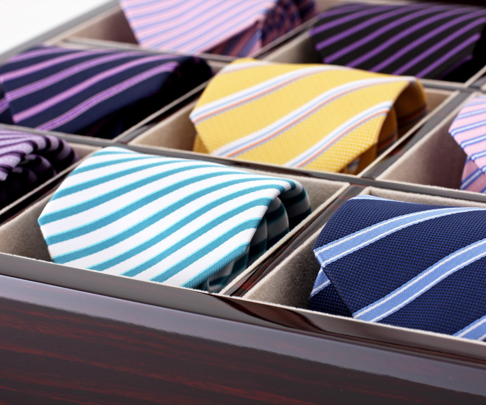 9 Tie Box for Men Neckties (Burl Wood + Peach)