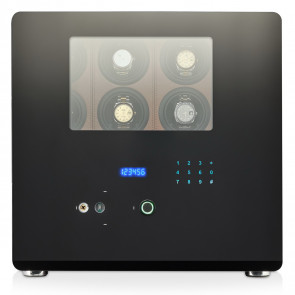 Watch Winder Safe with Fingerprint Lock and Alarm System (Black + Brown)
