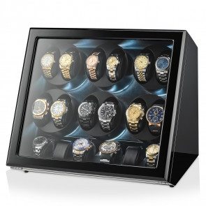 12 Watch Winder with 6 Storage Slots (Black)