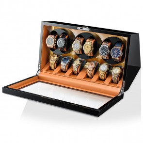 6 Watch Winder with 6 Storage Slots (Black + Brown)