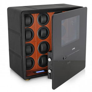Watch Winder Safe for 12 Watches with Digital Lock and Alarm System (Black + Brown)