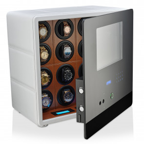 Watch Winder Safe with Fingerprint Lock and Alarm System (White)