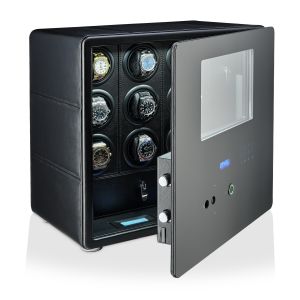 9 Watch Winder Safe with Fingerprint Lock and Storage Drawer (Black)