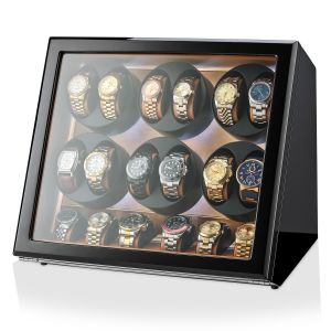 12 Watch Winder with 6 Storage Slots (Black+Brown)